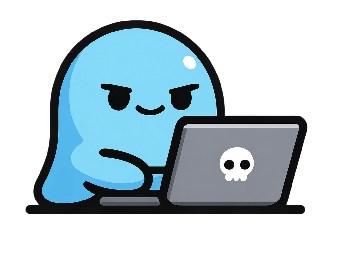 Bu the FlowBu mascot, focused at a laptop
